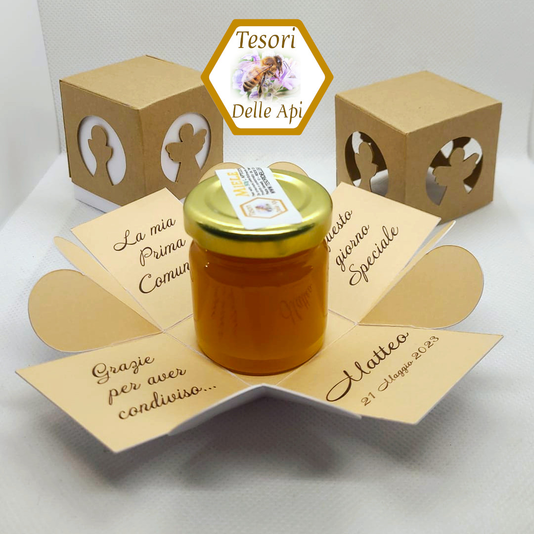 Scatola con intagli personalizzati e vaso miele