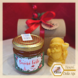 Miele 125g Babbo Natale in cera api Bauletto Cofanetto con Decorazioni TESORI DELLE API