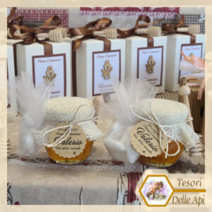 Bomboniere Miele Prima Comunione Confetti Spargimiele Cartoncino personalizzato Vaso ORCIO 125g Miele Millefiori Bomboniere Miele Prima Comunione Cresima