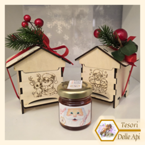 Vaso 125g Miele Arnietta Legno incisione personalizzata Babbo Natale Maestre Decorazione Natalizia