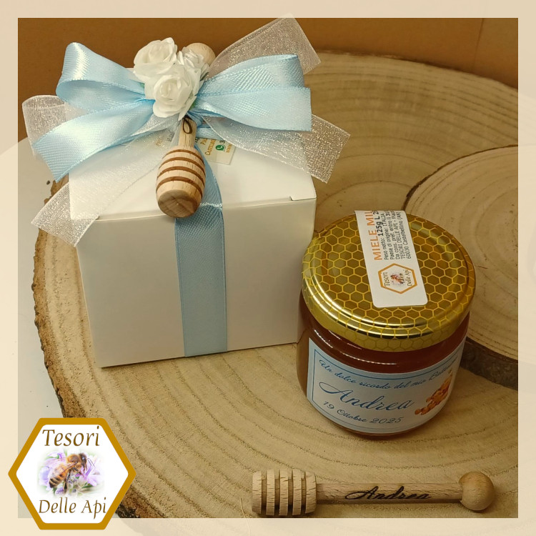 Bomboniere miele 125g Miele Millefiori spargimiele scatola bomboniera battesimo