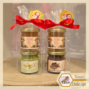 Bis Miele 50g Millefiori e Miele Pistacchio e Cioccolato - Fiocco e confezione TESORI DELLE API