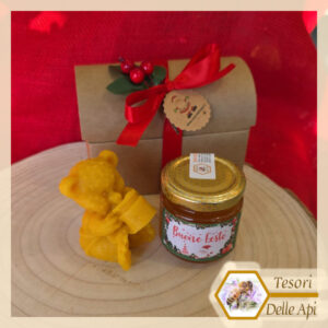 Cofanetto Miele Millefiori Orso che mangia barattolo Confezione Natalizia TESORI DELLE API