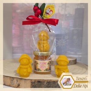 Confezione Natalizia: Pupazzo di Neve in Cera d'Api con Vasetto Miele
