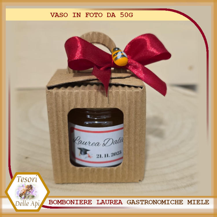 Bomboniera Laurea Vaso 50g Scatola Avana finestra Apetta in legno