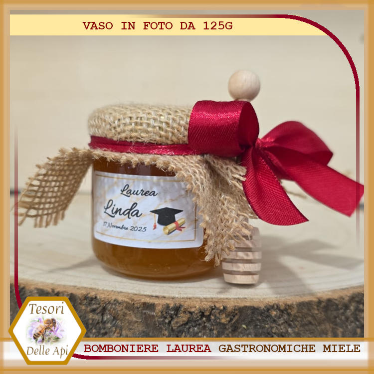 Bomboniera Segnaposto Laurea Vaso 125g Miele Copritappo Spargimiele Bomboniera Segnaposto Laurea Vaso 125g Miele Copritappo Spargimiele