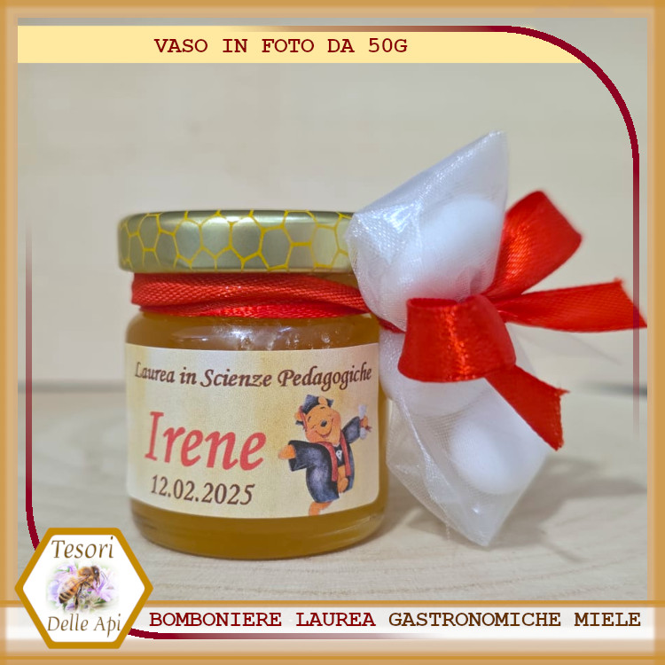 Segnaposto Laurea Vaso 50g Miele Millefiori con etichetta personalizzata confetti