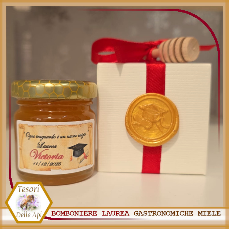 Vaso 50g Miele Millefiori Bomboniera Laurea Scatolina Timbro Ceralacca Tocco